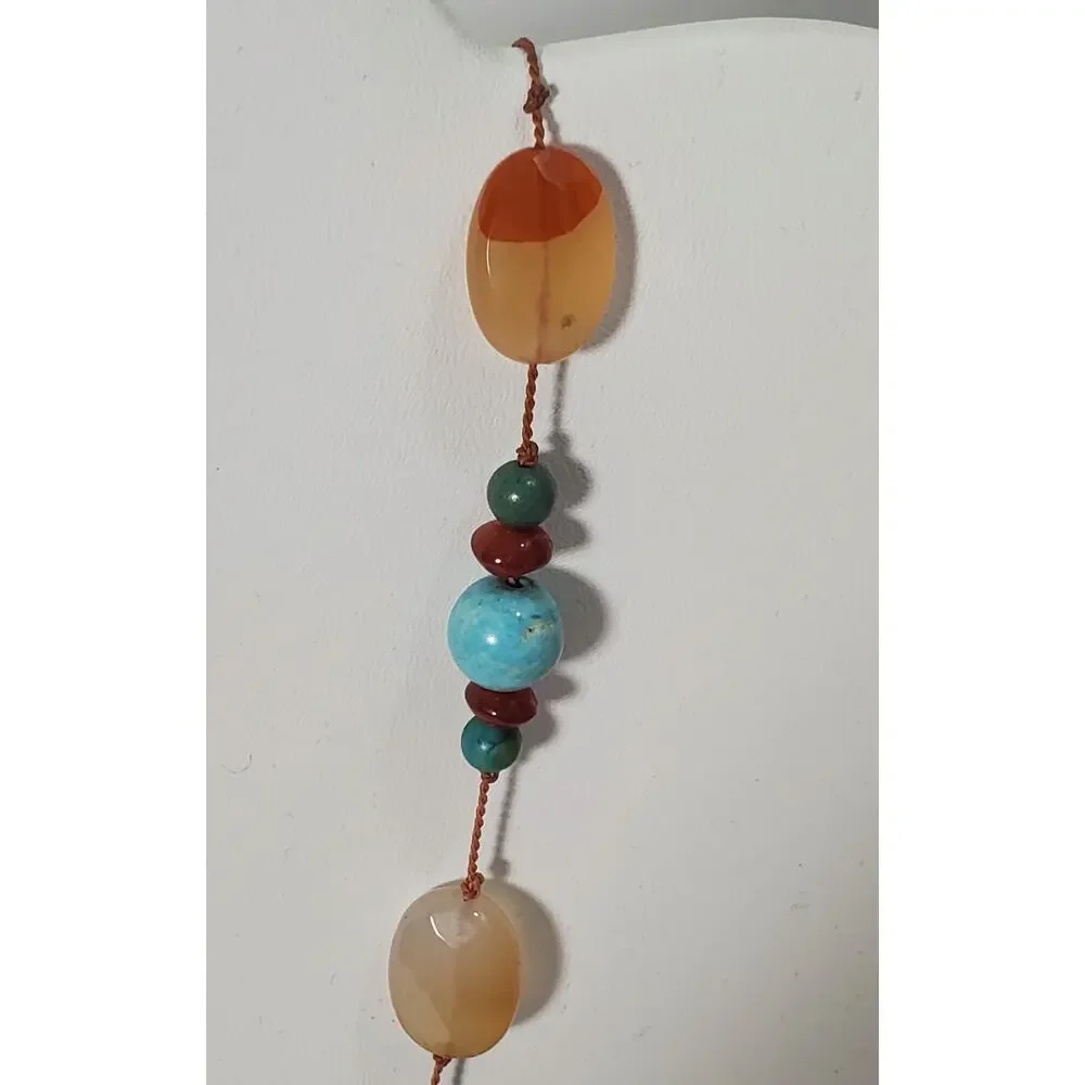 Agate Freshwater Pearl Carnelian Turquoise Bead Sterling Silver Toggle Necklace